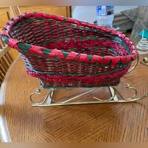 Festive Red and Green Wicker Sleigh Basket